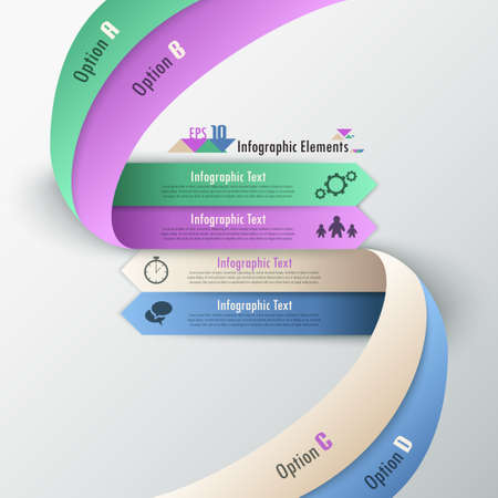 Modern infographics options banner with realistic colorful ribbon. Can be used for web design and  workflow layoutのイラスト素材