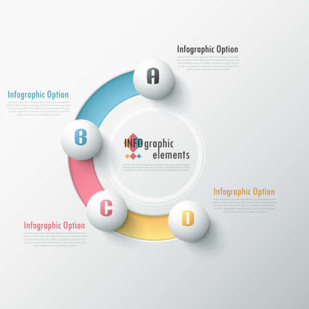 Modern infographic options banner with white spheres on color path. Vector. Can be used for web design and  workflow layoutのイラスト素材