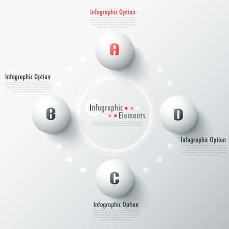 Modern infographic options banner with white spheres on grey background. Vector. Can be used for web design and  workflow layoutのイラスト素材
