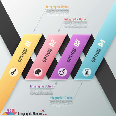 Modern infographics options banner with realistic colorful ribbon. Vector. Can be used for web design and  workflow layoutのイラスト素材