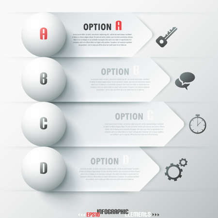 Modern infographic options banner with white spheres on ribbons. Vector. Can be used for web design and  workflow layoutのイラスト素材