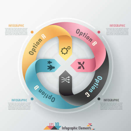 Modern infographics options banner with round colorful ribbons. Vector. Can be used for web design and  workflow layoutのイラスト素材