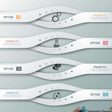 Modern infographic option banner with 3d white abstract round paper shapes on grey background. Vector. Can be used for web design and  workflow layoutのイラスト素材