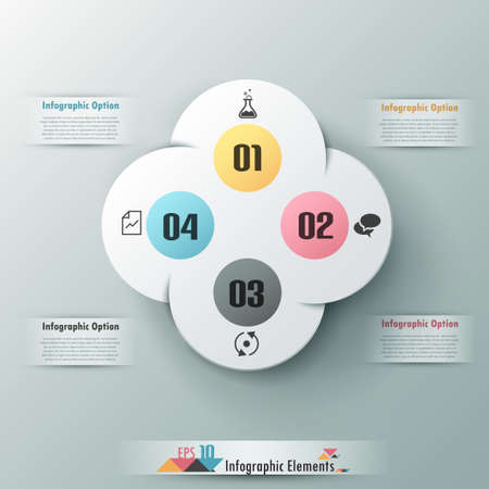 Modern infographic option banner with 3d white abstract round paper shape on grey background. Vector. Can be used for web design and  workflow layoutのイラスト素材