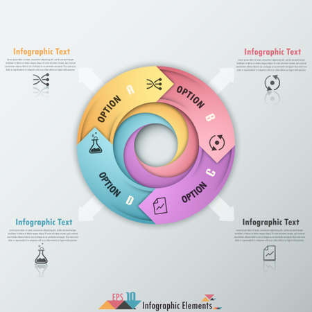 Modern infographics options banner with process template made of coloful ribbons. Vector. Can be used for web design and  workflow layoutのイラスト素材