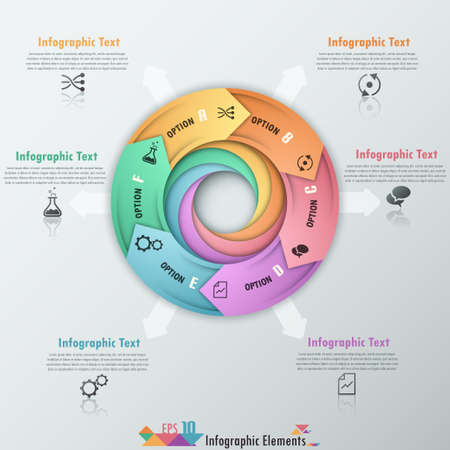 Modern infographics options banner with process template made of coloful ribbons. Vector. Can be used for web design and  workflow layoutのイラスト素材