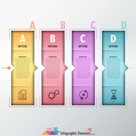 Modern infographics options banner with colorful shapes. Vector. Can be used for web design and  workflow layoutのイラスト素材
