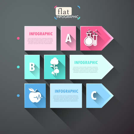 Flat infographic design with squares, arrows and iconsのイラスト素材