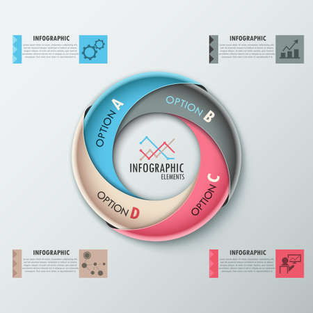 Modern infographics options banner with process template made of colorful ribbons. Vector. Can be used for web design and  workflow layoutのイラスト素材