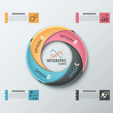 Modern infographics options banner with process template made of colorful ribbons. Vector. Can be used for web design and  workflow layoutのイラスト素材