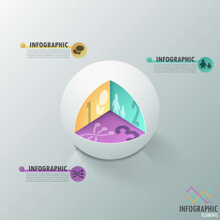 Modern infographics options banner with realistic white sphere with cropped center for three options. Vector. Can be used for web design and  workflow layoutのイラスト素材
