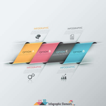 Modern infographics options banner with realistic colorful bound ribbon. Vector. Can be used for web design and  workflow layoutのイラスト素材