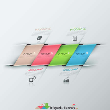 Modern infographics options banner with realistic colorful bound ribbon. Vector. Can be used for web design and  workflow layoutのイラスト素材