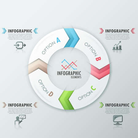 Modern infographics options banner with process template made of 4 colorful ribbons. Vector. Can be used for web design and  workflow layoutのイラスト素材