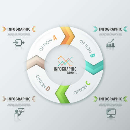 Modern infographics options banner with process template made of 4 colorful ribbons. Vector. Can be used for web design and  workflow layoutのイラスト素材
