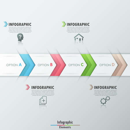 Modern infographics options banner with realistic colorful ribbon divided into 4 steps and icons. Vector. Can be used for web design and  workflow layoutのイラスト素材
