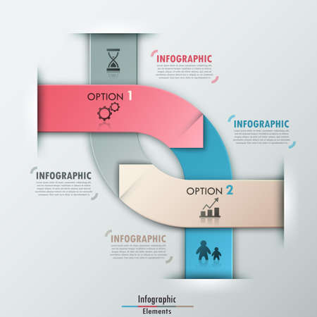 Modern infographics options banner with two bound ribbons. Vector. Can be used for web design and  workflow layoutのイラスト素材
