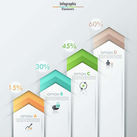 Modern infographics options banner with realistic colorful ribbons for 4 options and icons. Vector. Can be used for web design and  workflow layoutのイラスト素材