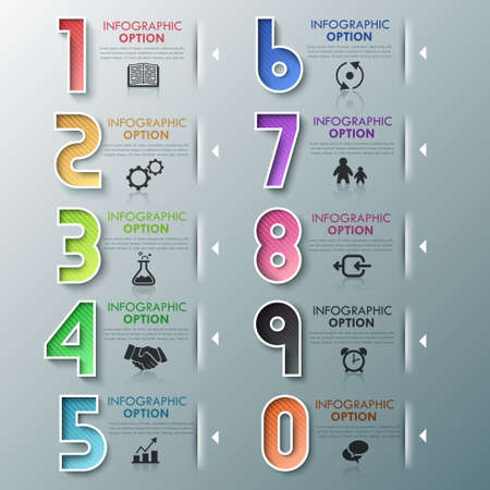 Modern infographics process template with set of colorful numbers. Vector. Can be used for web design and  workflow layoutのイラスト素材