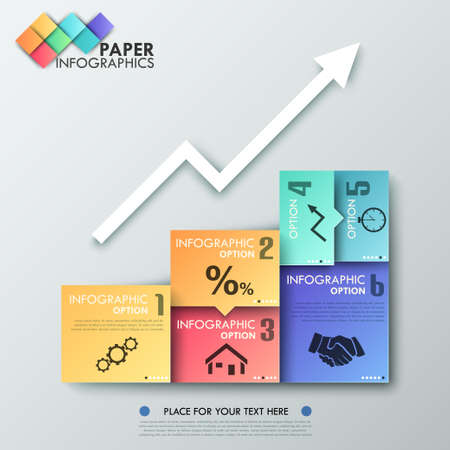 Modern infographics options banner with graphic made of colorful sheets. Vector. Can be used for web design and  workflow layoutのイラスト素材