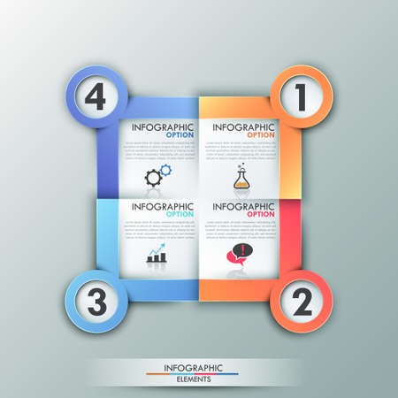 Modern infographics options template with paper sheets, icons for 4 options. Vector. Can be used for web design and workflow layoutのイラスト素材