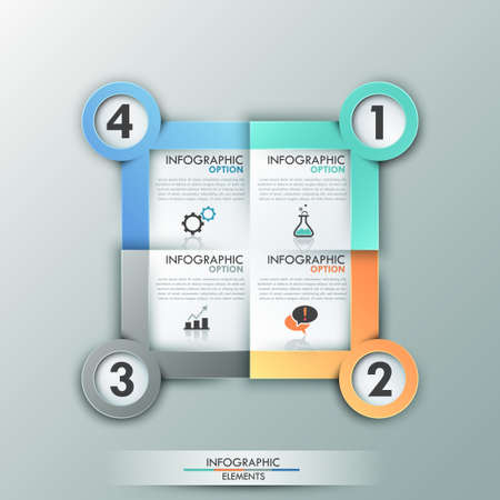 Modern infographics options template with paper sheets, icons for 4 options. Vector. Can be used for web design and workflow layoutのイラスト素材