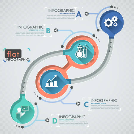 Flat infographic design with icons for 4 options. Vector. Can be used for web design, workflow layout, social media, entertainment and games.のイラスト素材