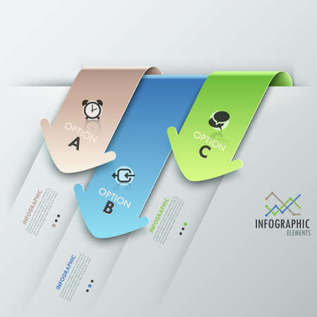 3d Modern infographics options banner with 3 colorful paper arrows. Vector. Can be used for web design and  workflow layoutのイラスト素材