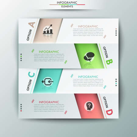 Modern infographics options template with paper sheets, icons for 4 options. Vector. Can be used for web design and workflow layoutのイラスト素材