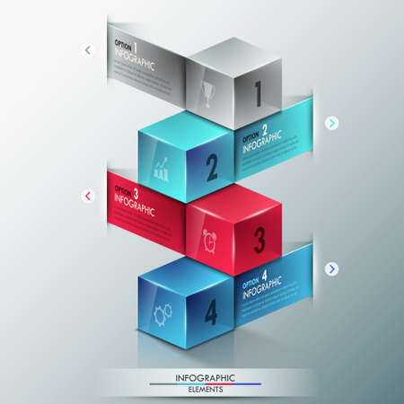 Modern infographics options banner with realistic colorful cubes and ribbons for 4 options. Vector. Can be used for web design and  workflow layoutのイラスト素材