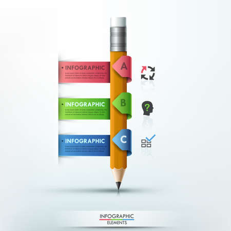 Modern infographic template with pencil and 3 colorful paper ribbons. のイラスト素材