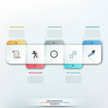 Modern infographics process template with paper rectangle shapes, icons for 4 options. のイラスト素材