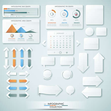 Big collection of different infographic elements, graphs, arrows, calendar and paper sheets.のイラスト素材