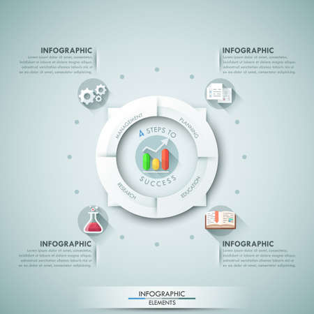 Modern infographics options banner with 4-part chart and icons.のイラスト素材