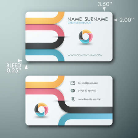 Modern simple light business card template with colorful ribbons and circleのイラスト素材
