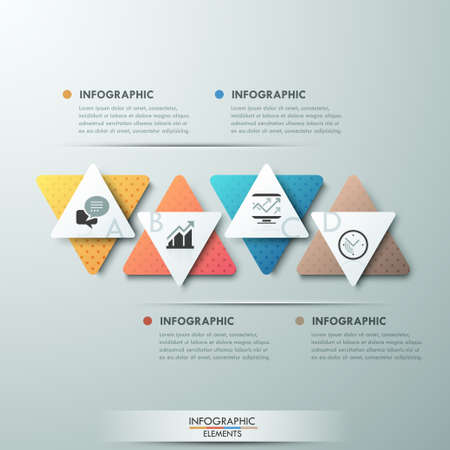 Modern infographics process template with 4 paper triangle shapes. Vector. Can be used for web design and workflow layoutのイラスト素材