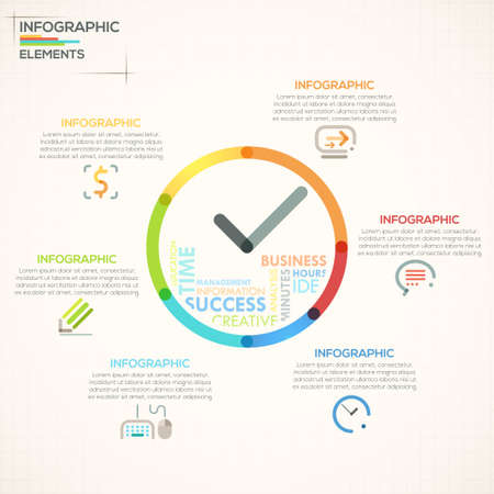 Modern infographics options banner with colorful clock in outline styleのイラスト素材