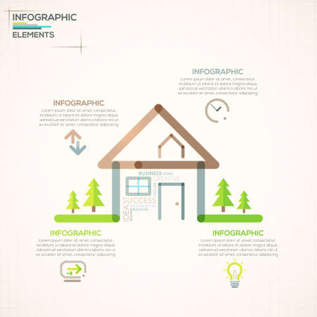 Modern infographics options banner with colorful house in outline style. Vector. Can be used for web design and  workflow layoutのイラスト素材