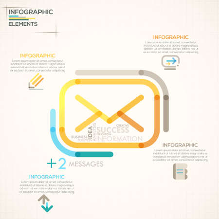 Modern infographics options banner with colorful message symbol in outline style. Vector. Can be used for web design and  workflow layoutのイラスト素材