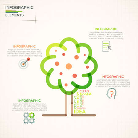 Modern infographics options banner with colorful tree in outline style. Vector. Can be used for web design and  workflow layoutのイラスト素材