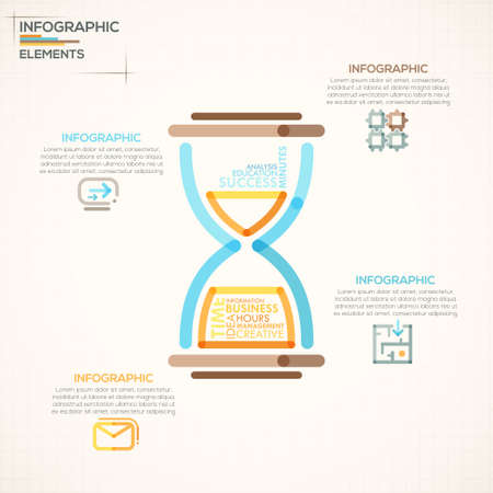 Modern infographics options banner with colorful hourglass in outline style. Vector. Can be used for web design and  workflow layoutのイラスト素材
