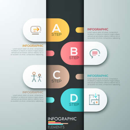 Modern infographics paper template with oval shapes and icons for 4 options. Vector. Can be used for web design and  workflow layoutのイラスト素材