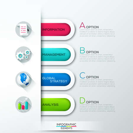 Modern infographics options banner with 4 colorful paper ribbons. Vector. Can be used for web design and  workflow layoutのイラスト素材