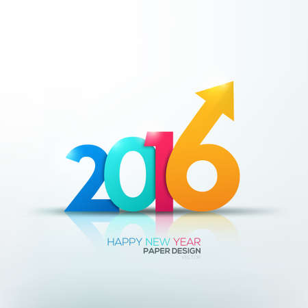 Happy new year 2016 Text Design made of colorful paper numbersのイラスト素材