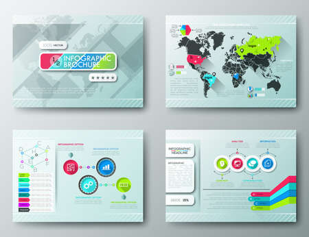 Set of Flyer, Brochure Design Templates, Infographic vector elements. Modern styled graphics for data visualization. Can be used in website, flyer, corporate report, presentation, advertising, marketing, timeline, etc.のイラスト素材