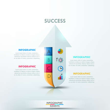 Modern infographics options banner with arrow made of paper pieces for 4 options. Vector. Can be used for web design and  workflow layoutのイラスト素材