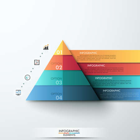 3d modern infographic option template with pyramid made of colorful paper ribbons. Vector. Can be used for workflow layout, banner, diagram, number options, web designのイラスト素材