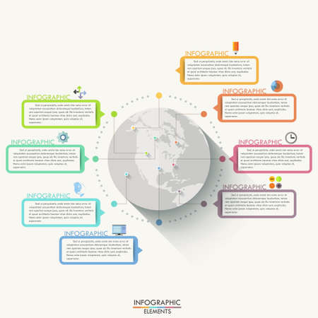 Modern infographics flat global template for 8 options. Vector. Can be used for workflow layout, banner, diagram, web design, infographic template.のイラスト素材