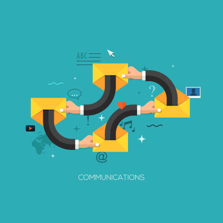 Communication process flat web infographic technology online service application internet business concept vector. Design elements for web and mobile applications, infographics and workflow layoutのイラスト素材