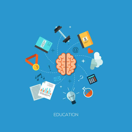 Education brain process flat web infographic technology online service application internet business...